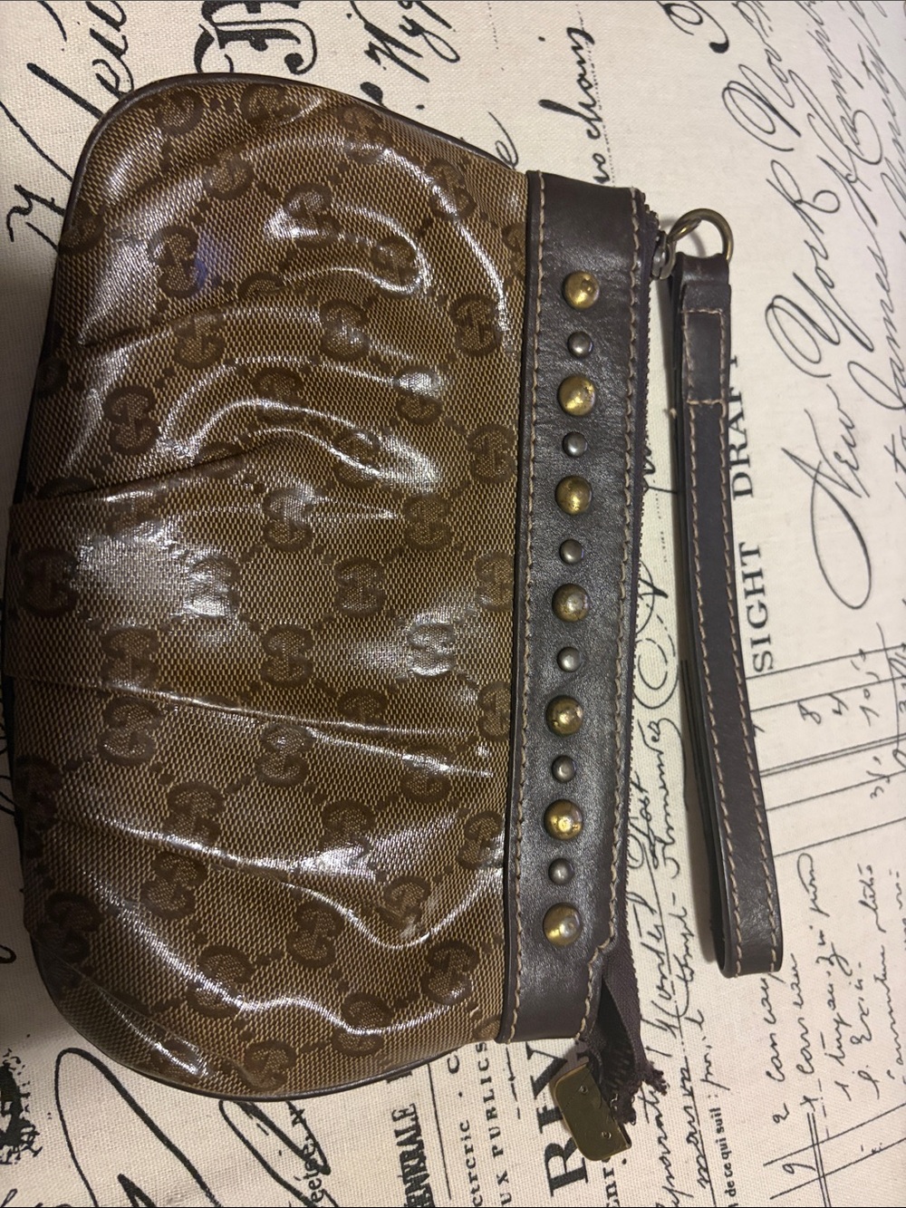 Gucci Brown Designer Monogram Wristlet Clutch - Picture 10 of 11